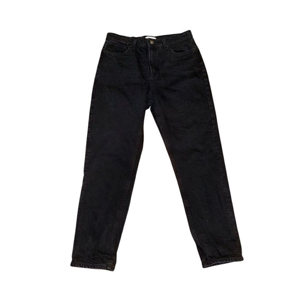 Zara Black Denim Straight Jeans Women Size 12 Dark Wash